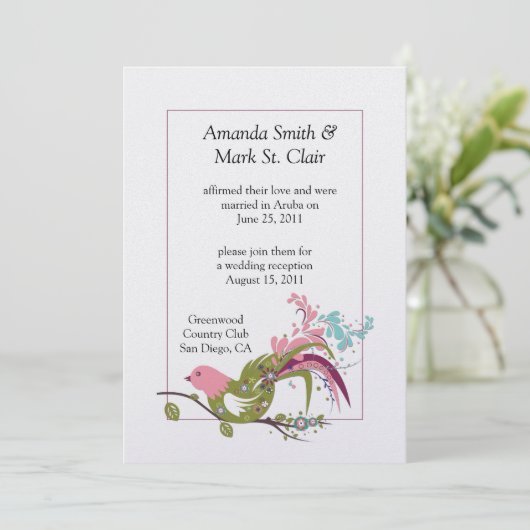 Invitation Abstrait rose violet vert ornithologique brunes po (Debout devant)