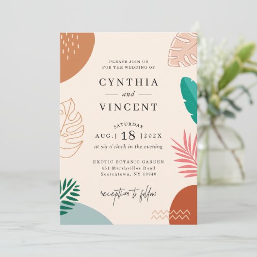 Invitation Abstrait Tropical Formes Mariage été (Debout devant)