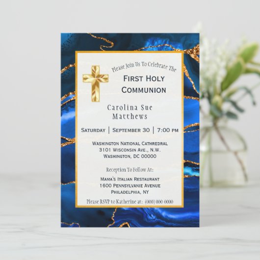 Invitation Abstraite couleur d'aquarelle d'Agate bleu (Debout devant)