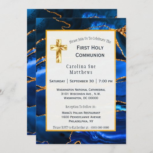 Invitation Abstraite couleur d'aquarelle d'Agate bleu (Devant / Derrière)