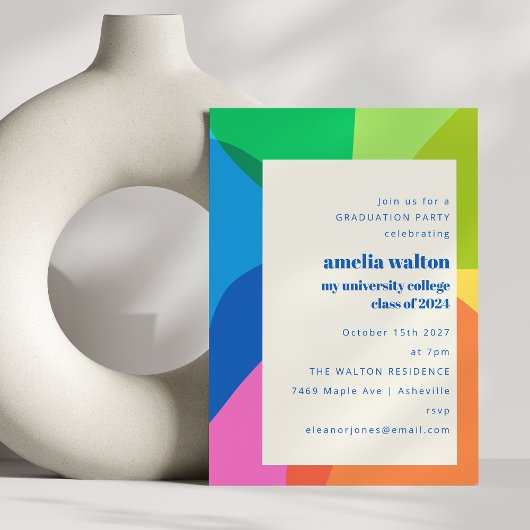 Invitation Abstraite couleur gras Rainbow Graduation Party