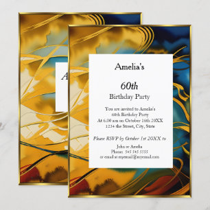 Invitation Abstraite fête d'anniversaire bleu or moderne