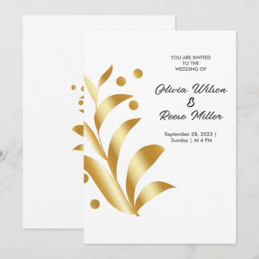 Invitation Abstraite Feuilles D'Or (Devant / Derrière)