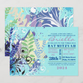 Invitation ABSTRAITE FLORAL STAR Turquoise (Devant / Derrière)