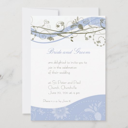 Invitation abstraite florale et de remous - bleu (Devant)