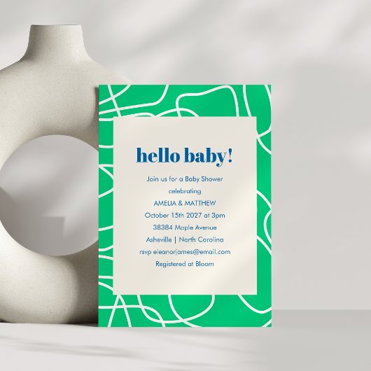 Invitation Abstraite ligne moderne Art Baby shower bleu vert