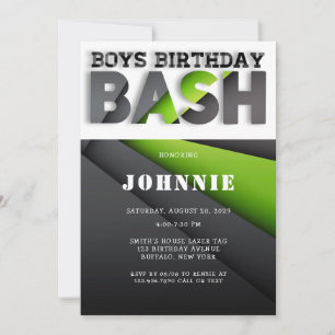 Invitation Abstraite Lime Green Black Boys Bash fête d'annive