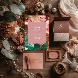 Invitation Abstraite médaille d'or rose vert émeraude