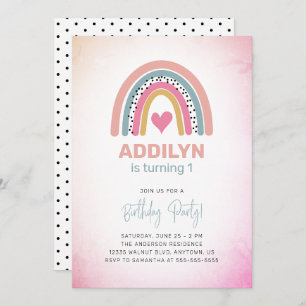 Invitation Abstraite Rainbow Girls 1er anniversaire