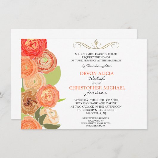 Invitation Abstraite Ranunculus Automne Fleurs Mariage Invita (Devant / Derrière)