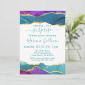 Invitation Abstraite Soie rose Turquoise Gold Surprise Party (Debout devant)