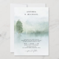 Abstraite Watercolor Lake Mountains Mariage Invita