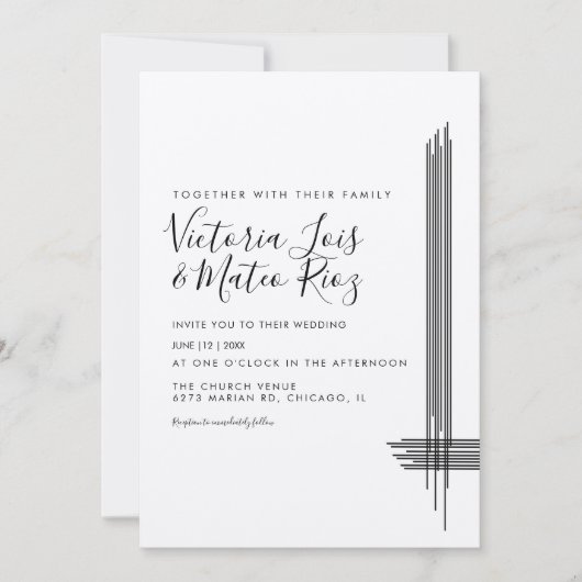 Invitation Abstraits  Mariage de beige noir blanc (Devant)
