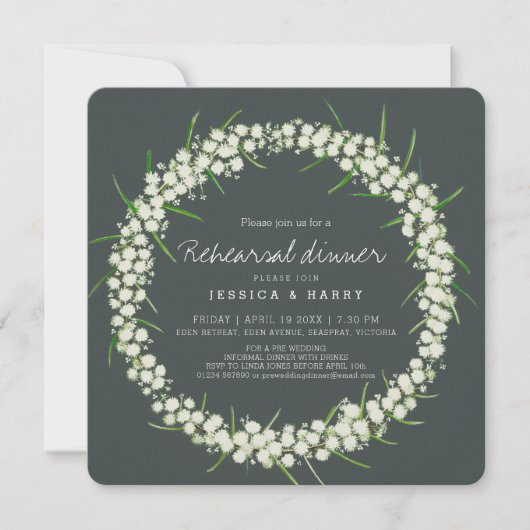 Invitation Acacia art fleurs vert pré-mariage répétition (Devant)