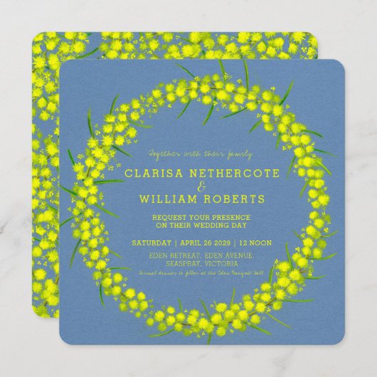 Invitation Acacia jaune bataille florale mariage (Devant / Derrière)