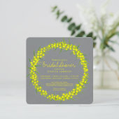 Invitation Acacia jaune gris fleurs douche nuptiale (Debout devant)