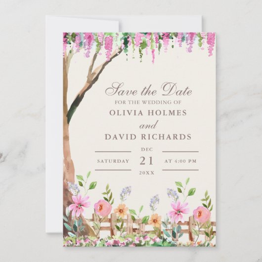 Invitation Acacia rustique avec Fleurs sauvages Enregistrer l (Devant)