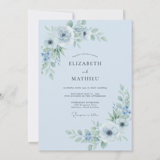 Invitation Accent de mariage Fleur bleu ciel (Devant)