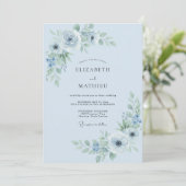 Invitation Accent de mariage Fleur bleu ciel (Debout devant)