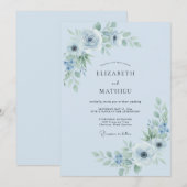 Invitation Accent de mariage Fleur bleu ciel (Devant / Derrière)