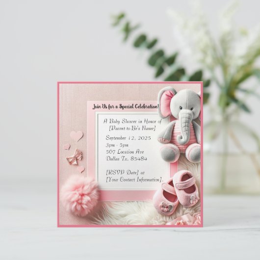 Invitation Accents éléphantsDouche bébé (Debout devant)