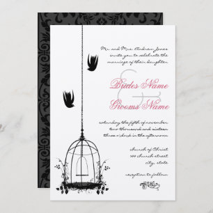 Invitation Accents rouges de cage d'oiseaux vintages Mariage