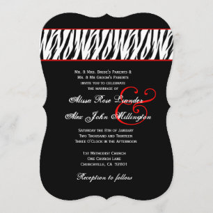 Invitation Accents rouges de zèbre blanc noir épousant Z002A