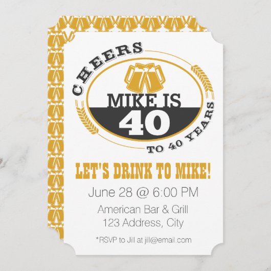 Invitation Acclamations à 40 ans (Devant / Derrière)