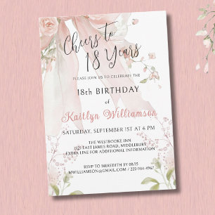 Invitation Acclamations élégantes pour 18 ans Ruban rose flor