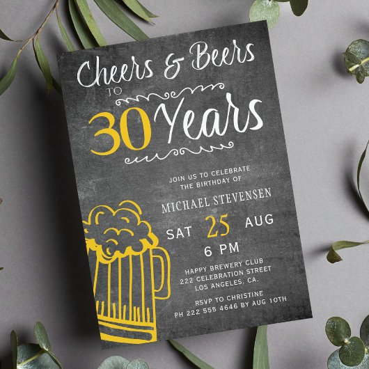 Invitation Acclamations et bières 30 ans hommes tableau noir