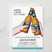 Invitation Acclamations et bières Rustique Hommes Bleu 41e an (Devant)