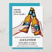 Invitation Acclamations et bières Rustique Hommes Bleu 41e an (Devant / Derrière)