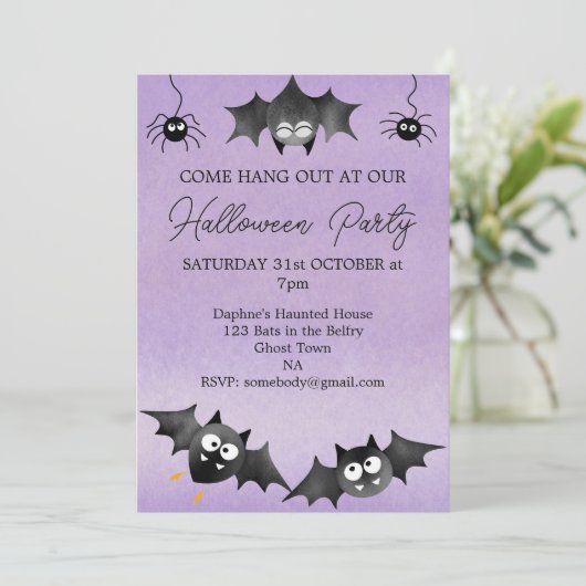 Invitation Accrochez-vous à l'invitation Bats mignons Hallowe (Debout devant)