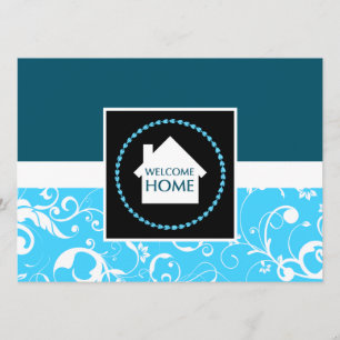 Invitation accueil bleu damas