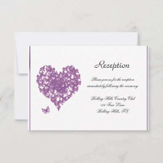 Invitation Accueil de mariage du coeur de papillon violet (Devant)