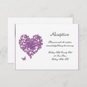 Invitation Accueil de mariage du coeur de papillon violet (Devant / Derrière)