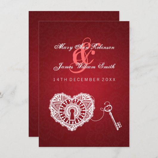 Invitation Accueil De Mariage Élégant Clé De Mon Coeur Rouge (Devant / Derrière)