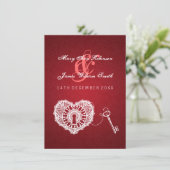 Invitation Accueil De Mariage Élégant Clé De Mon Coeur Rouge (Debout devant)