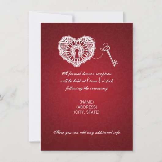 Invitation Accueil De Mariage Élégant Clé De Mon Coeur Rouge (Dos)