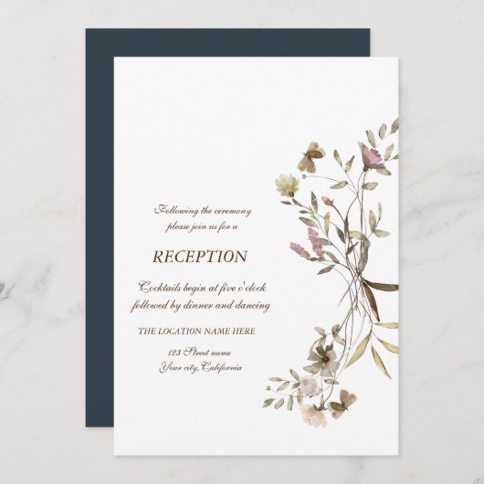Invitation Accueil Fleur sauvage Whimsical Watercolor (Devant / Derrière)