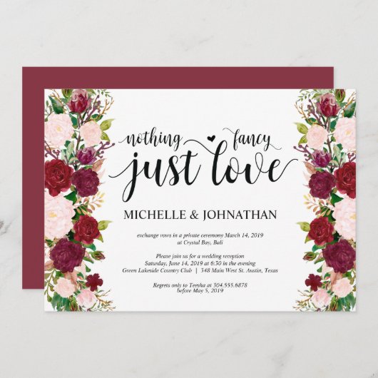 Invitation Accueil mariage Elopement Marsala rose (Devant / Derrière)