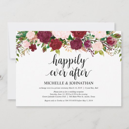 Invitation Accueil Mariage Elopement Marsala Rose (Devant)