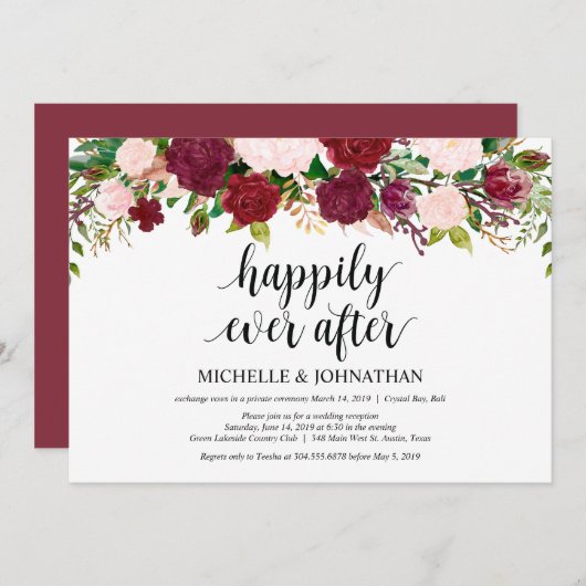 Invitation Accueil Mariage Elopement Marsala Rose (Devant / Derrière)