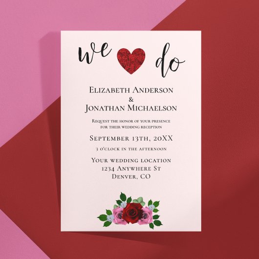 Invitation Accueil mariage Roses rouges et roses