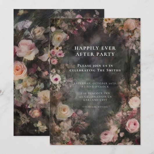 Invitation Accueil Romantique de mariage floral Moody foncé (Devant / Derrière)