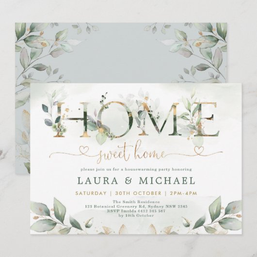 Invitation Accueil Sweet Home Verdure Gold House Party (Devant / Derrière)