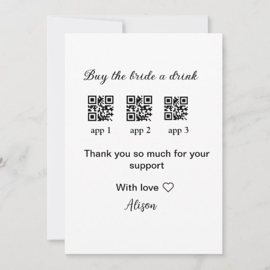 Invitation achetez une boisson à la mariée scannez le code QR (Devant)