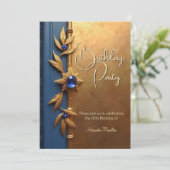 Invitation Acier élégant Royal Blue Or Ornate Anniversaire (Debout devant)