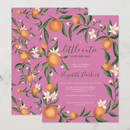 Invitation Acitrus botanique orange petite cutie rose (Devant / Derrière)