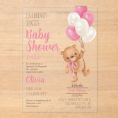 Invitation Acrylique Baby shower Fille Ours Teddy (Recto)